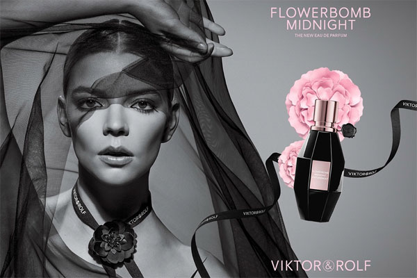 Anya Taylor-Joy Viktor&Rolf Flowerbomb Midnight Celebrity Fragrance 2019 ad