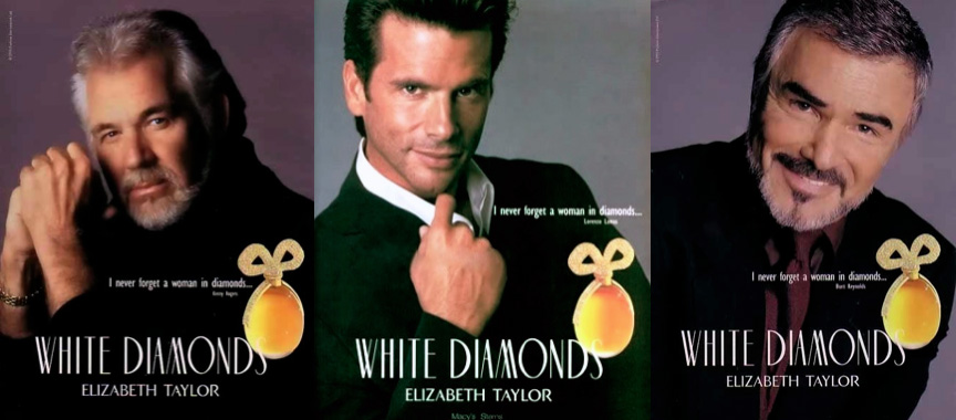 Elizabeth Taylor White Diamonds Burt Reynolds Ad