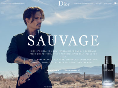 Dior Sauvage website, Johnny Depp