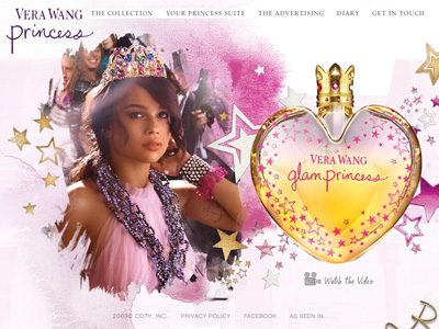 Vera Wang Glam Princess perfume website preview with model Zoe Kravitz