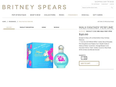 Maui Fantasy website, Britney Spears