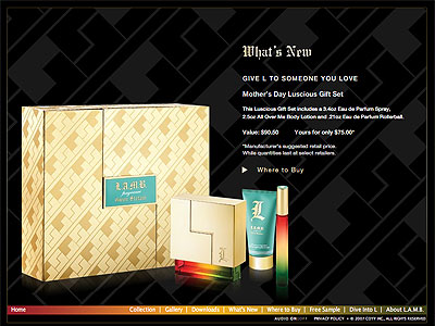 L L.A.M.B. Fragrance website, Gwen Stefani