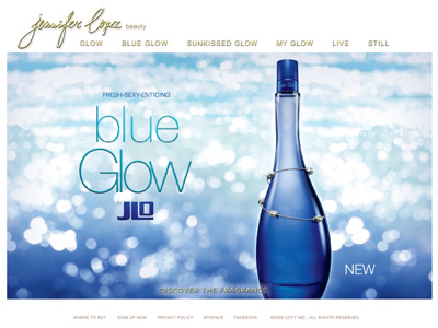 Blue Glow website, Jennifer Lopez