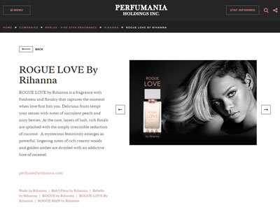 Rogue Love website, Rihanna