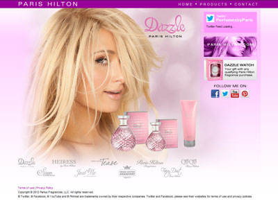 Dazzle website, Paris Hilton